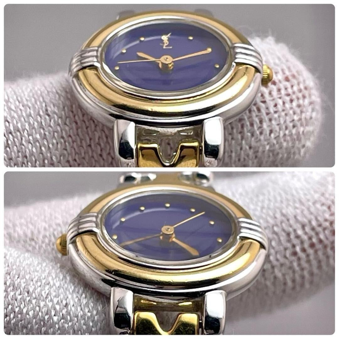 Saint Laurent Quartz Watch Wristwatch YSL Cassandra Gold Navy Women's Auth