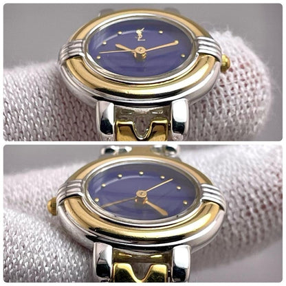 Saint Laurent Quartz Watch Wristwatch YSL Cassandra Gold Navy Women's Auth