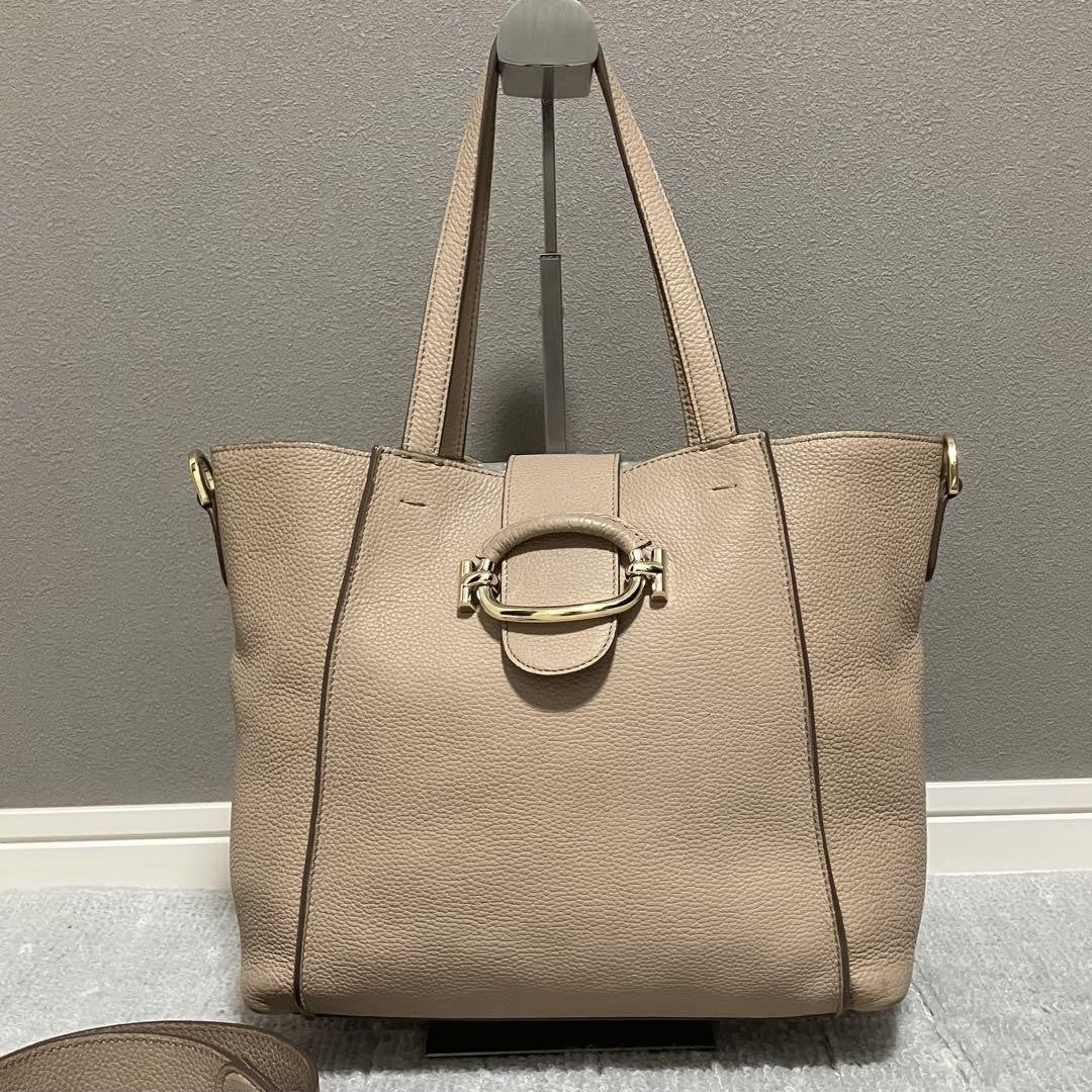 TOD'S Hand Shoulder Bag Tote Purse 2way Leather Pink Beige Authentic