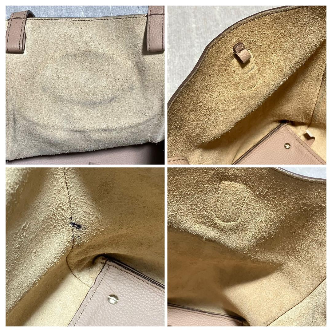 TOD'S Hand Shoulder Bag Tote Purse 2way Leather Pink Beige Authentic