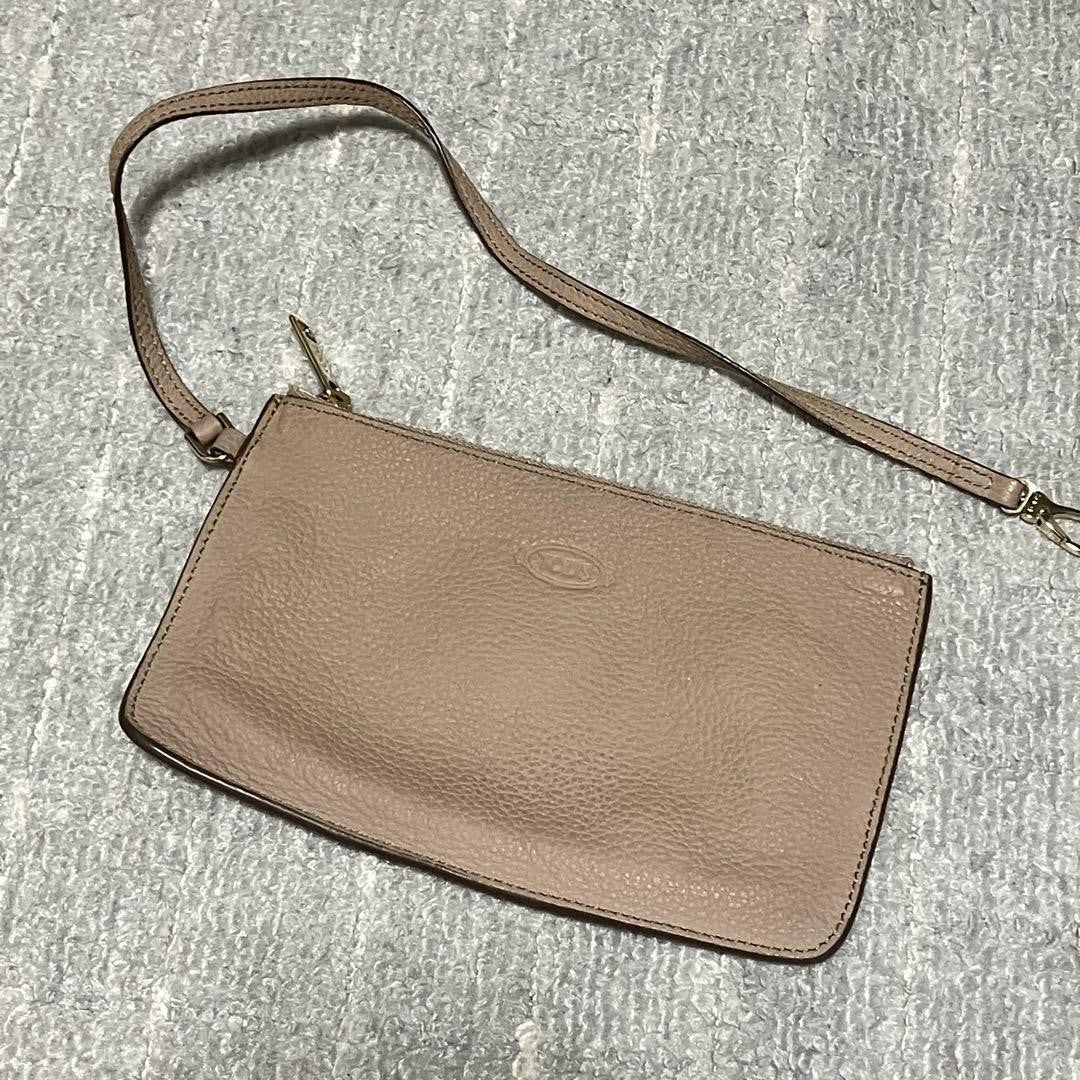 TOD'S Hand Shoulder Bag Tote Purse 2way Leather Pink Beige Authentic