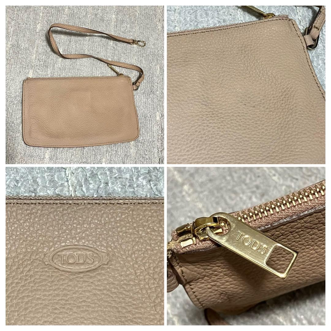 TOD'S Hand Shoulder Bag Tote Purse 2way Leather Pink Beige Authentic