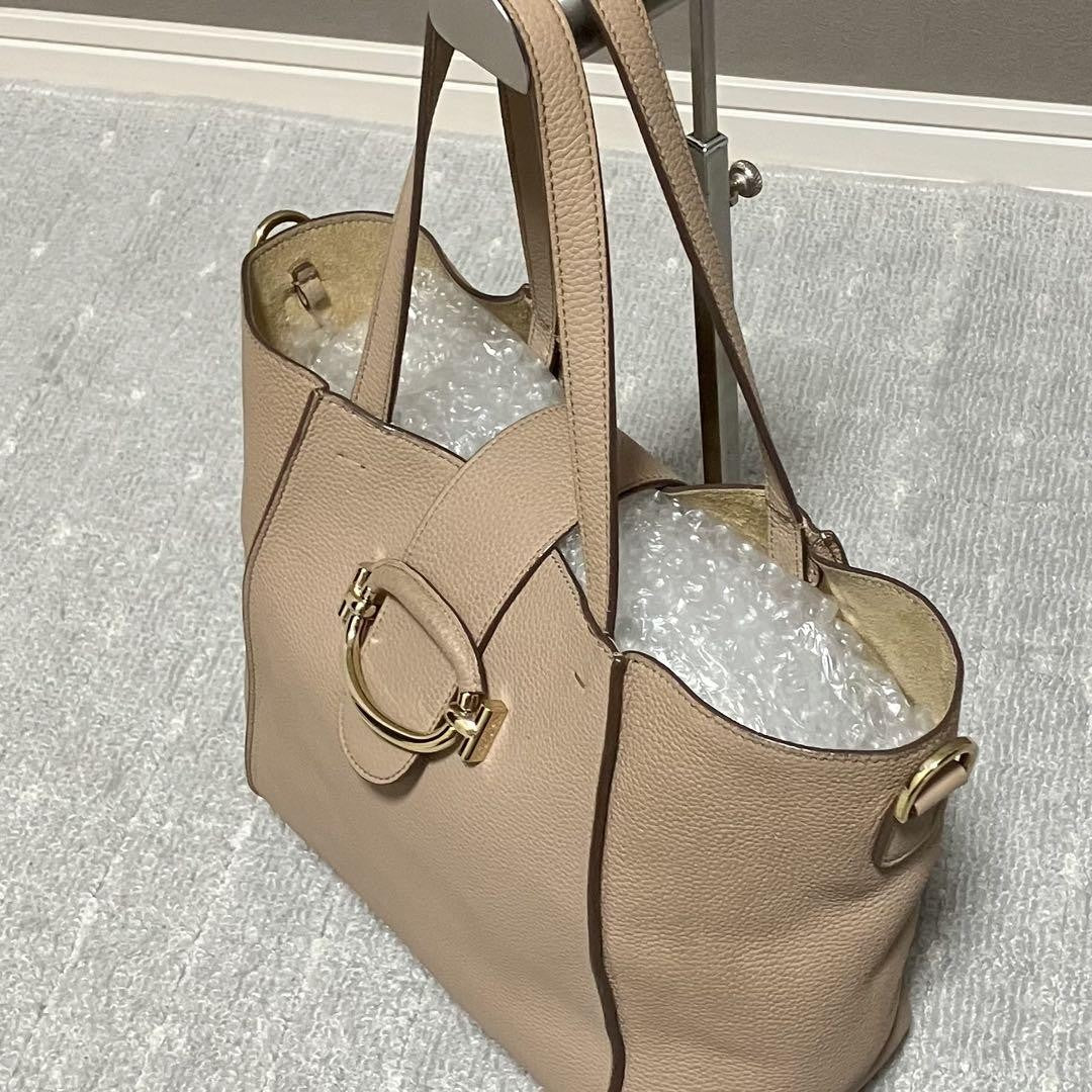 TOD'S Hand Shoulder Bag Tote Purse 2way Leather Pink Beige Authentic