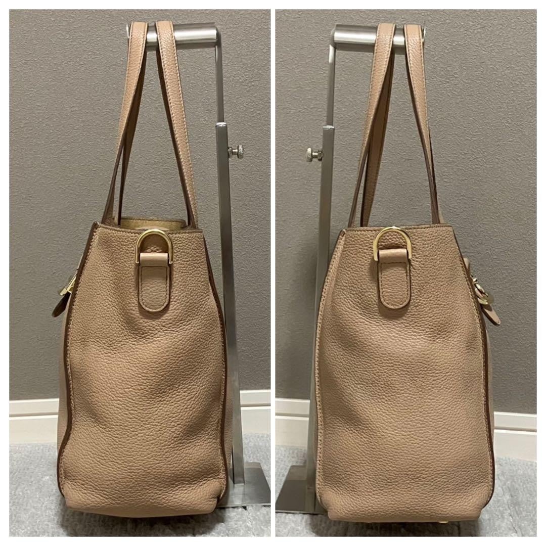 TOD'S Hand Shoulder Bag Tote Purse 2way Leather Pink Beige Authentic