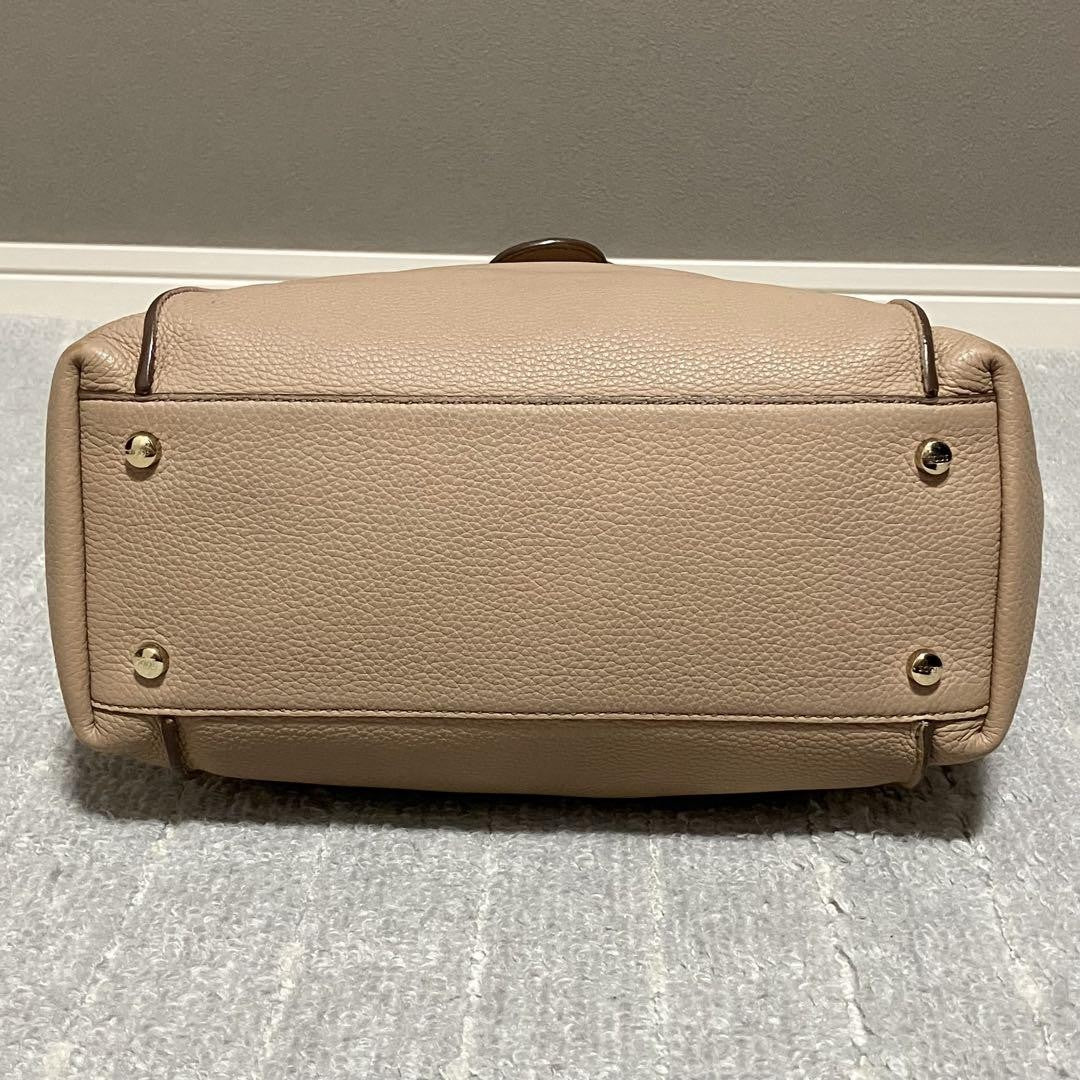 TOD'S Hand Shoulder Bag Tote Purse 2way Leather Pink Beige Authentic