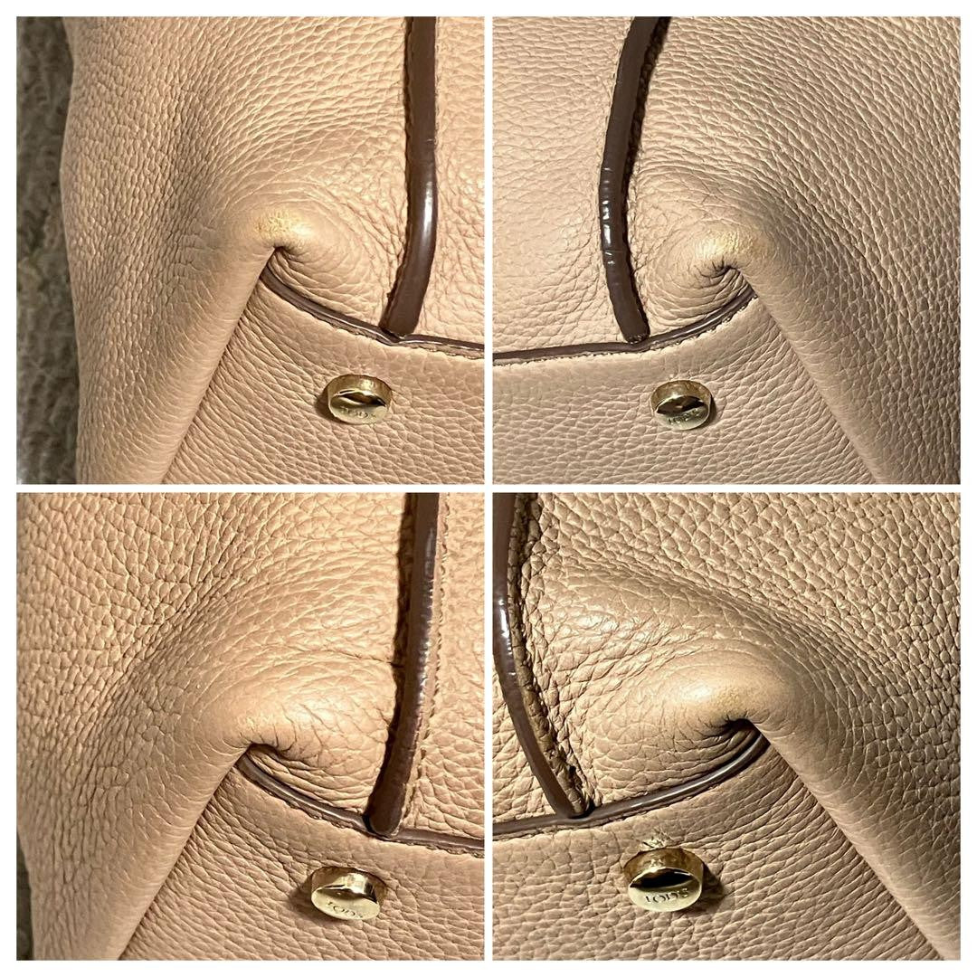 TOD'S Hand Shoulder Bag Tote Purse 2way Leather Pink Beige Authentic