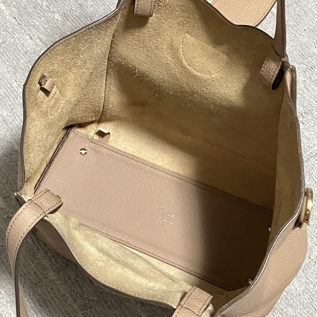 TOD'S Hand Shoulder Bag Tote Purse 2way Leather Pink Beige Authentic