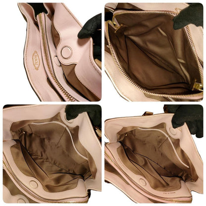 TOD'S Hand Shoulder Bag Tote Purse 2way D Cube Leather Beige Pink Authentic