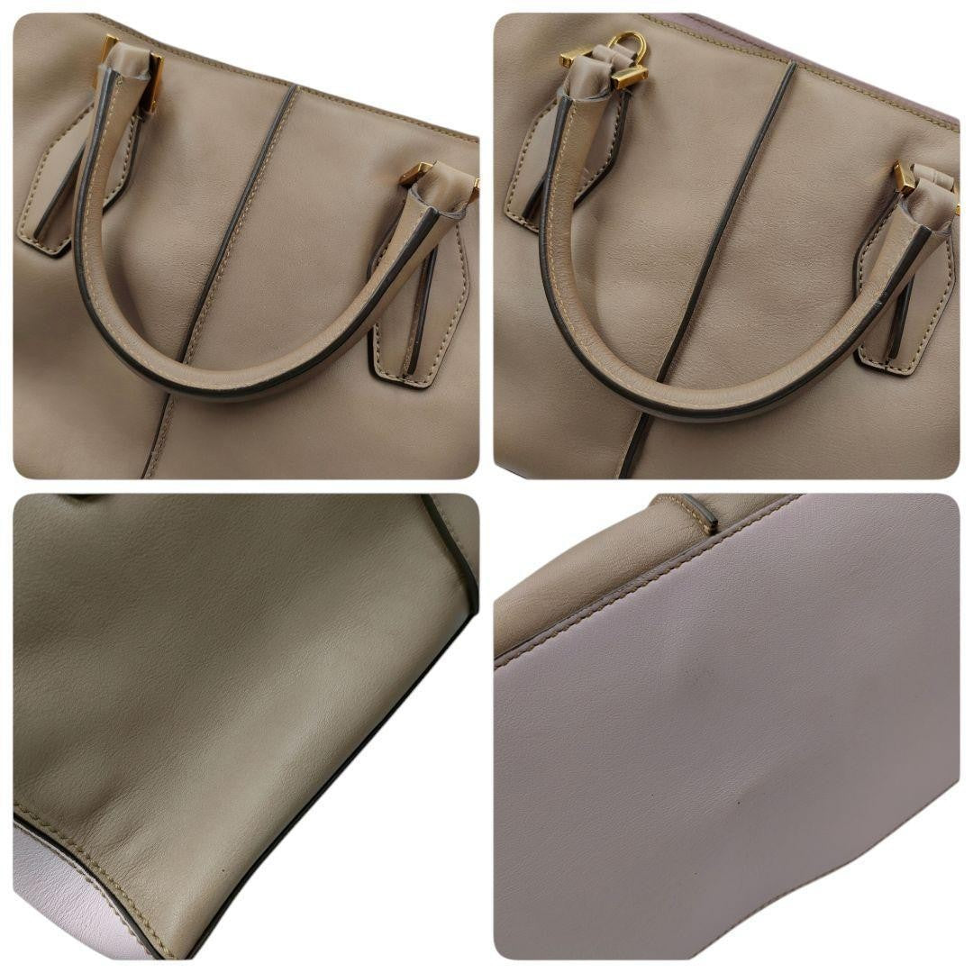 TOD'S Hand Shoulder Bag Tote Purse 2way D Cube Leather Beige Pink Authentic