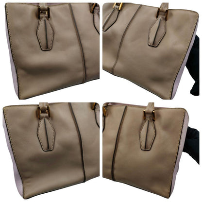 TOD'S Hand Shoulder Bag Tote Purse 2way D Cube Leather Beige Pink Authentic