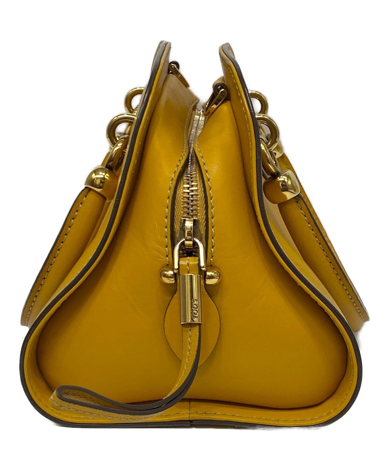 TOD'S Mini Hand Shoulder Bag Tote Purse 2way SELLA Mustard Authentic
