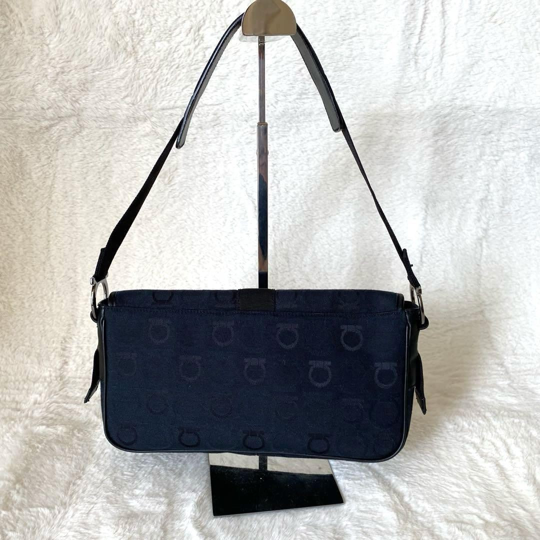 Salvatore Ferragamo Accessory Pouch Shoulder Bag Gancini Canvas Leather Black