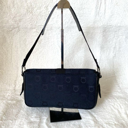 Salvatore Ferragamo Accessory Pouch Shoulder Bag Gancini Canvas Leather Black