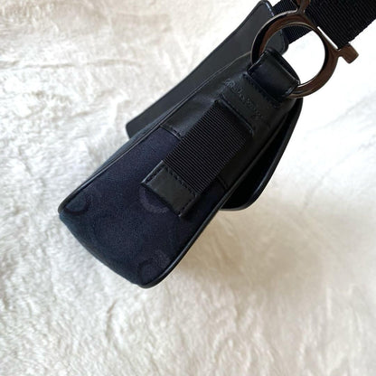 Salvatore Ferragamo Accessory Pouch Shoulder Bag Gancini Canvas Leather Black