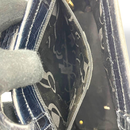 Salvatore Ferragamo Hand Bag Tote Purse Vara Leather Navy Authentic