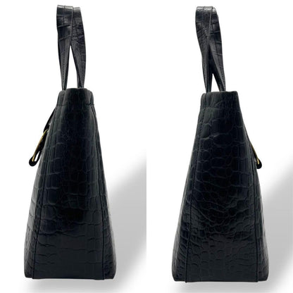 Salvatore Ferragamo Hand Bag Tote Purse Vara Leather Navy Authentic