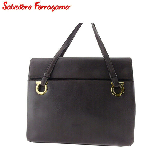 Salvatore Ferragamo Hand Bag Tote Purse Gancini Brown Authentic