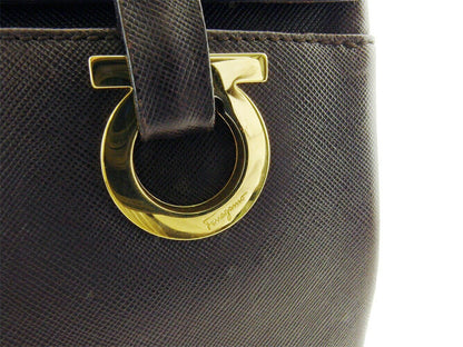 Salvatore Ferragamo Hand Bag Tote Purse Gancini Brown Authentic