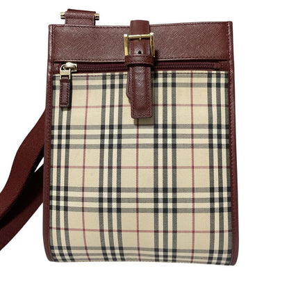 BURBERRY Shoulder Bag Purse Nova Check Canvas Leather Beige Red Authentic