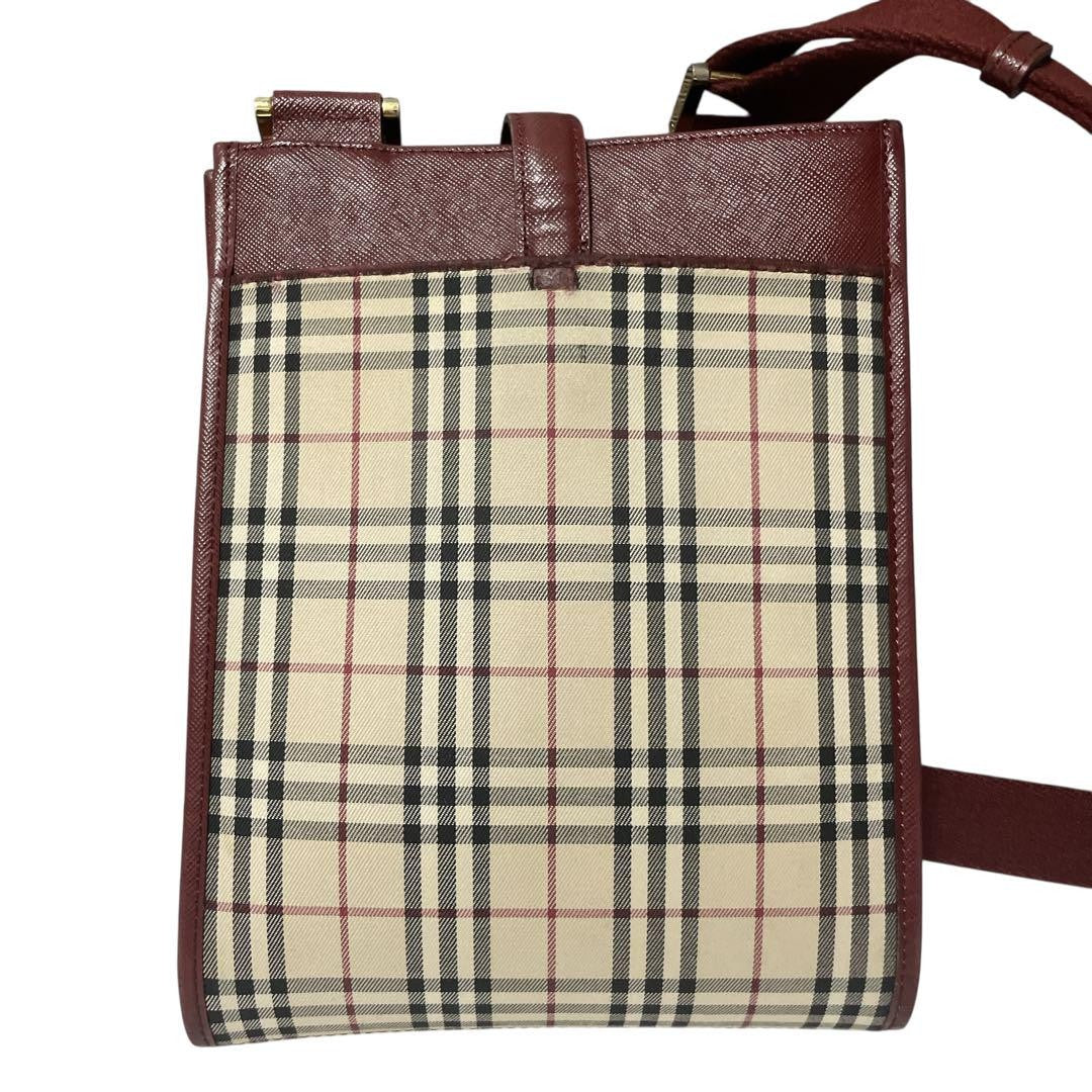 BURBERRY Shoulder Bag Purse Nova Check Canvas Leather Beige Red Authentic