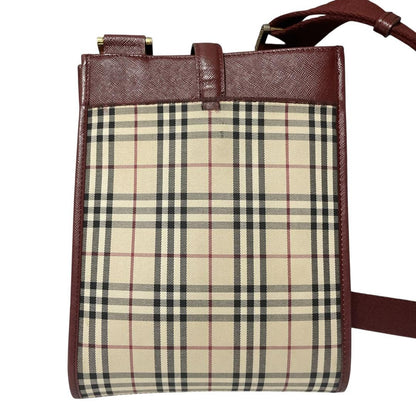 BURBERRY Shoulder Bag Purse Nova Check Canvas Leather Beige Red Authentic