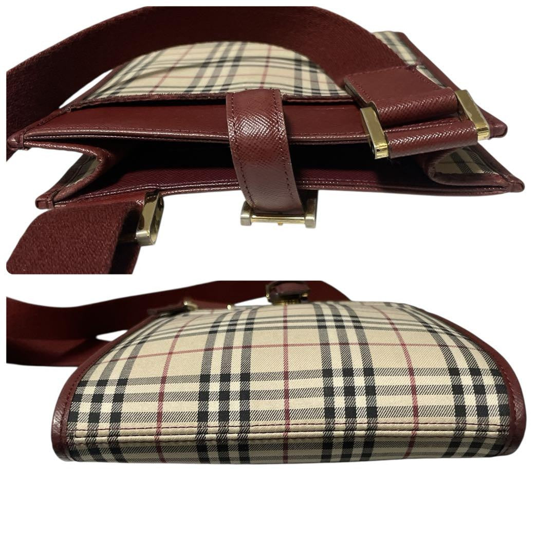 BURBERRY Shoulder Bag Purse Nova Check Canvas Leather Beige Red Authentic