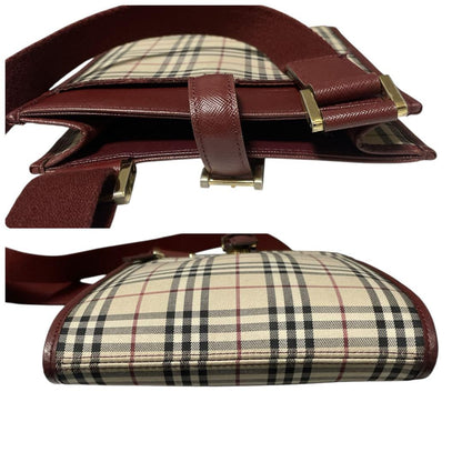 BURBERRY Shoulder Bag Purse Nova Check Canvas Leather Beige Red Authentic
