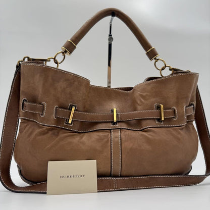 BURBERRY Hand Shoulder Bag Tote Purse 2way Nova Check Leather Brown Authentic