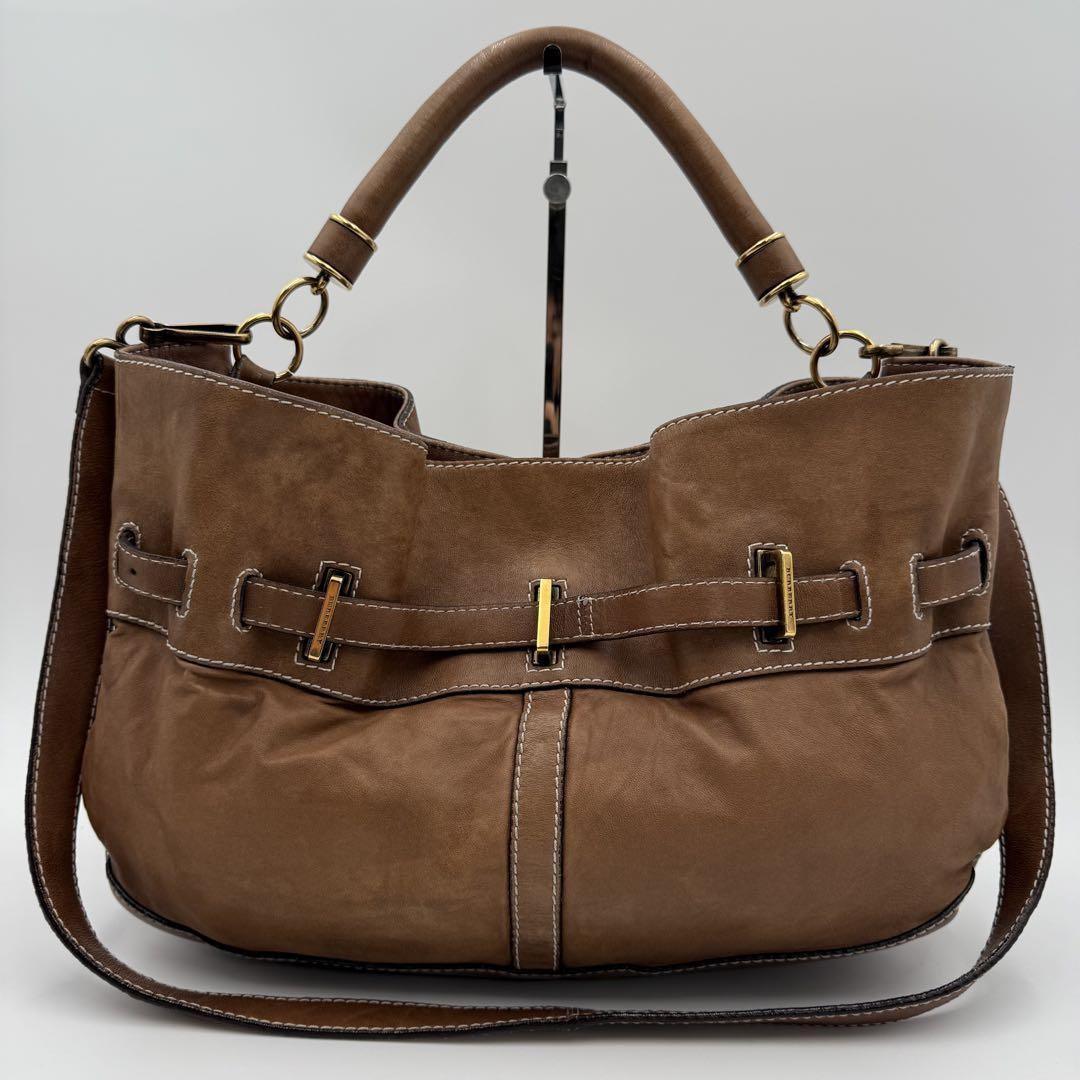 BURBERRY Hand Shoulder Bag Tote Purse 2way Nova Check Leather Brown Authentic
