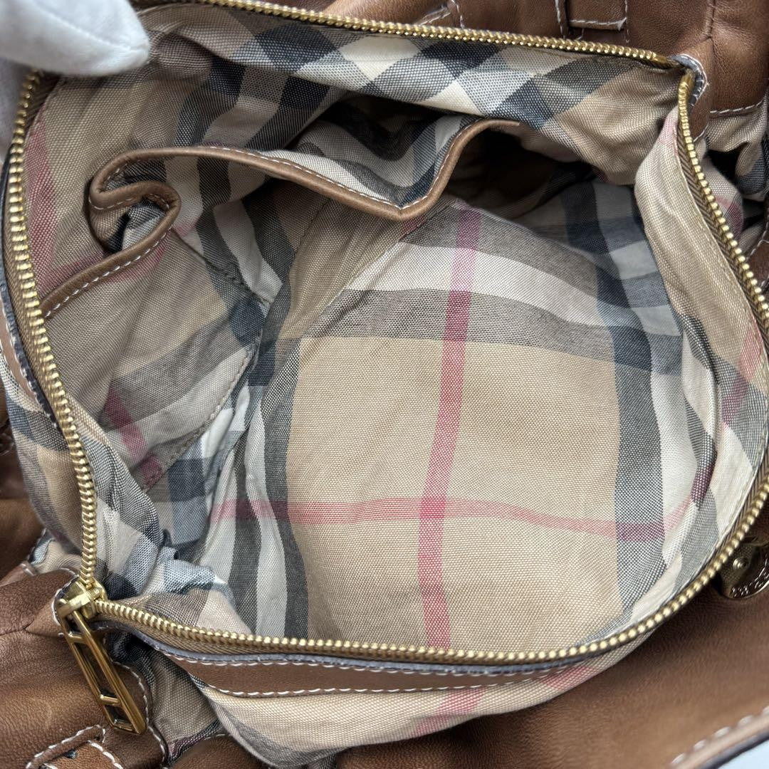 BURBERRY Hand Shoulder Bag Tote Purse 2way Nova Check Leather Brown Authentic