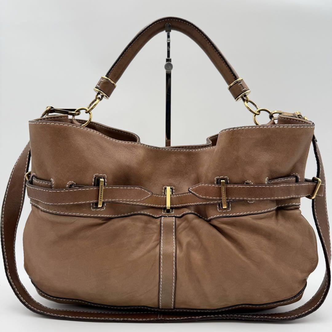 BURBERRY Hand Shoulder Bag Tote Purse 2way Nova Check Leather Brown Authentic