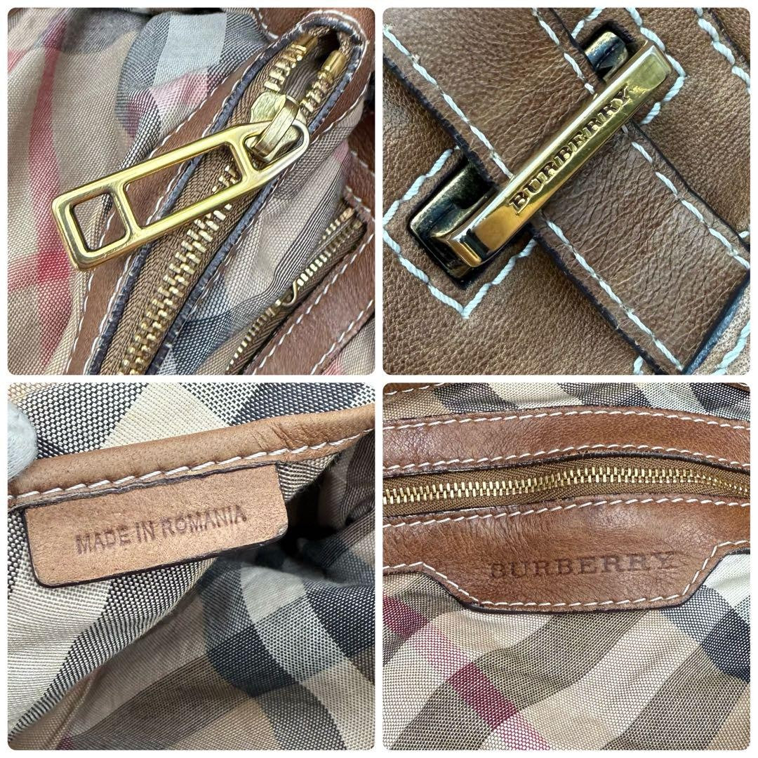 BURBERRY Hand Shoulder Bag Tote Purse 2way Nova Check Leather Brown Authentic