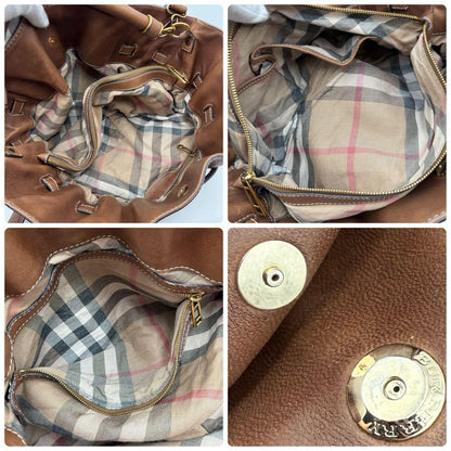 BURBERRY Hand Shoulder Bag Tote Purse 2way Nova Check Leather Brown Authentic
