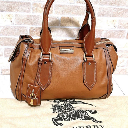 BURBERRY Hand Bag Tote Purse Nova Check Leather Authentic