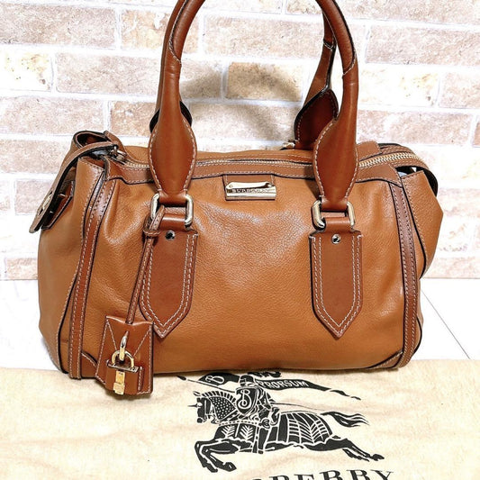BURBERRY Hand Bag Tote Purse Nova Check Leather Authentic