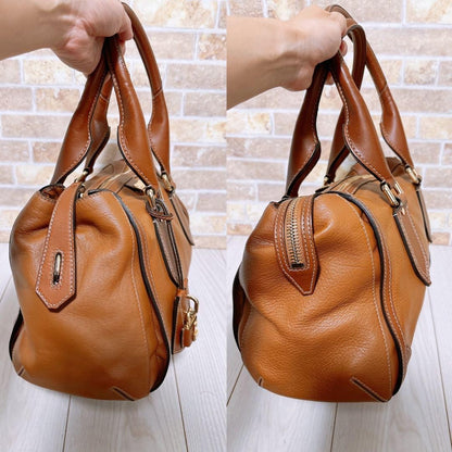 BURBERRY Hand Bag Tote Purse Nova Check Leather Authentic