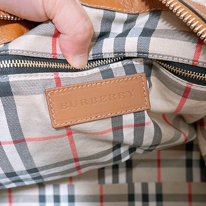 BURBERRY Hand Bag Tote Purse Nova Check Leather Authentic