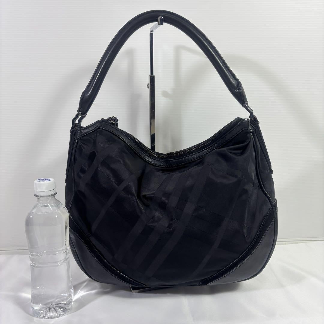 BURBERRY Hand Bag Tote Purse Nylon Leather Black Authentic
