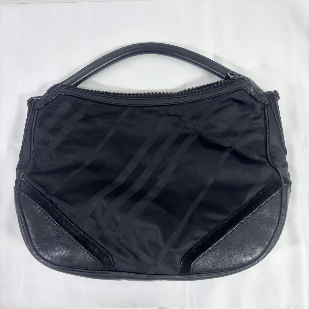 BURBERRY Hand Bag Tote Purse Nylon Leather Black Authentic