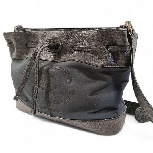 BURBERRY Shoulder Bag Purse Nova Check Canvas Leather Black Authentic