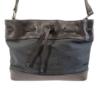BURBERRY Shoulder Bag Purse Nova Check Canvas Leather Black Authentic