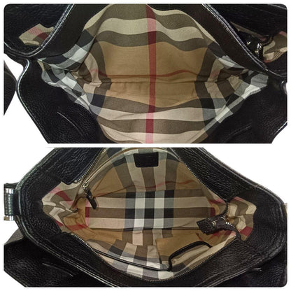 BURBERRY Shoulder Bag Purse Nova Check Canvas Leather Black Authentic