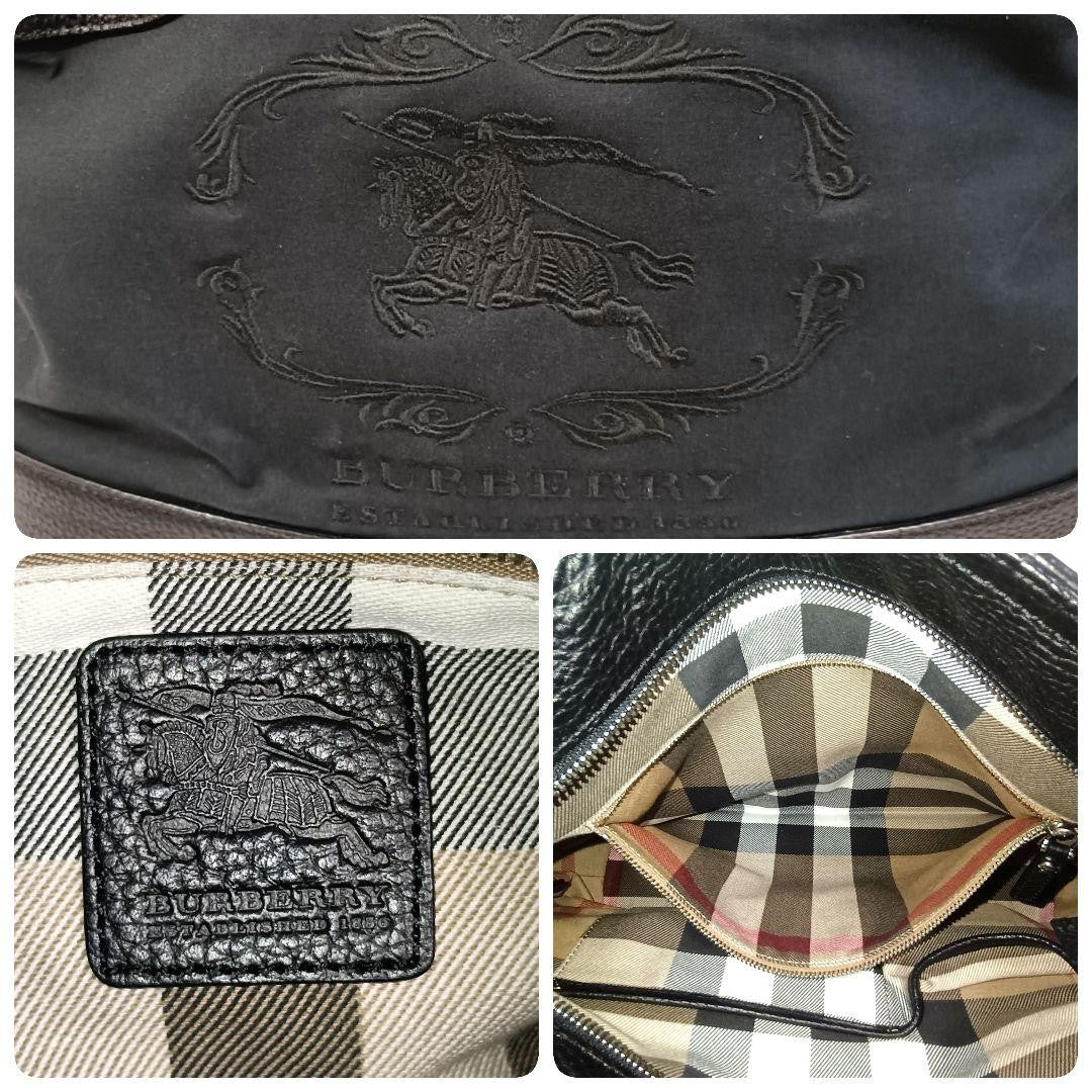 BURBERRY Shoulder Bag Purse Nova Check Canvas Leather Black Authentic
