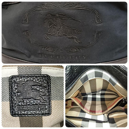 BURBERRY Shoulder Bag Purse Nova Check Canvas Leather Black Authentic