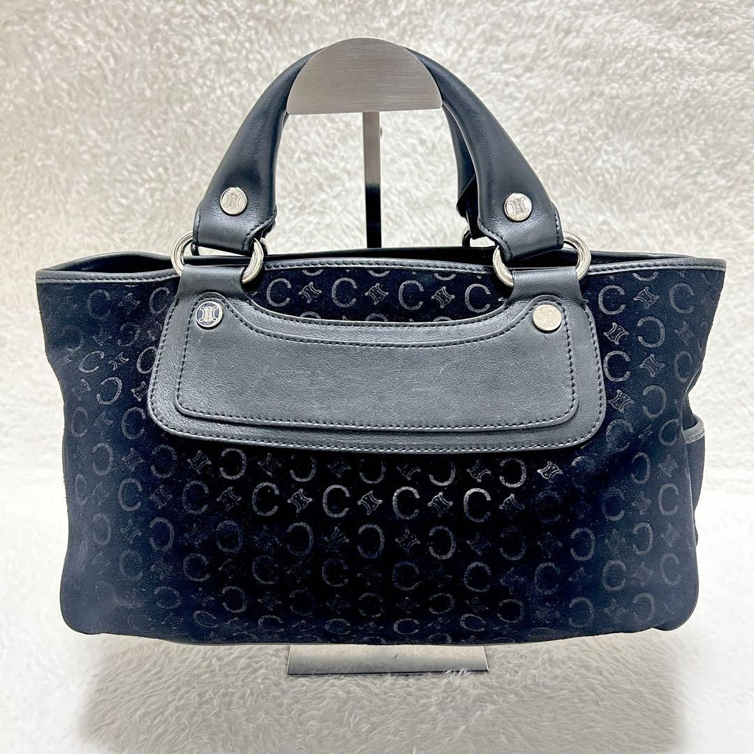 CELINE Hand Bag Tote Purse C Macadam Boogie Leather Suede Black Authentic