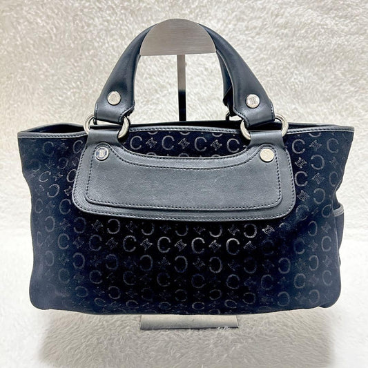 CELINE Hand Bag Tote Purse C Macadam Boogie Leather Suede Black Authentic