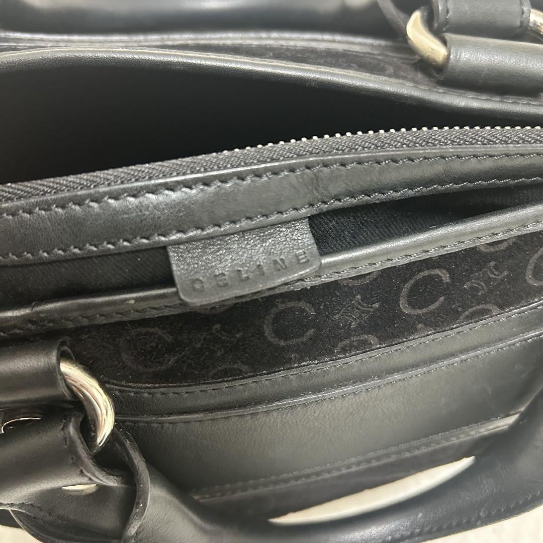 CELINE Hand Bag Tote Purse C Macadam Boogie Leather Suede Black Authentic