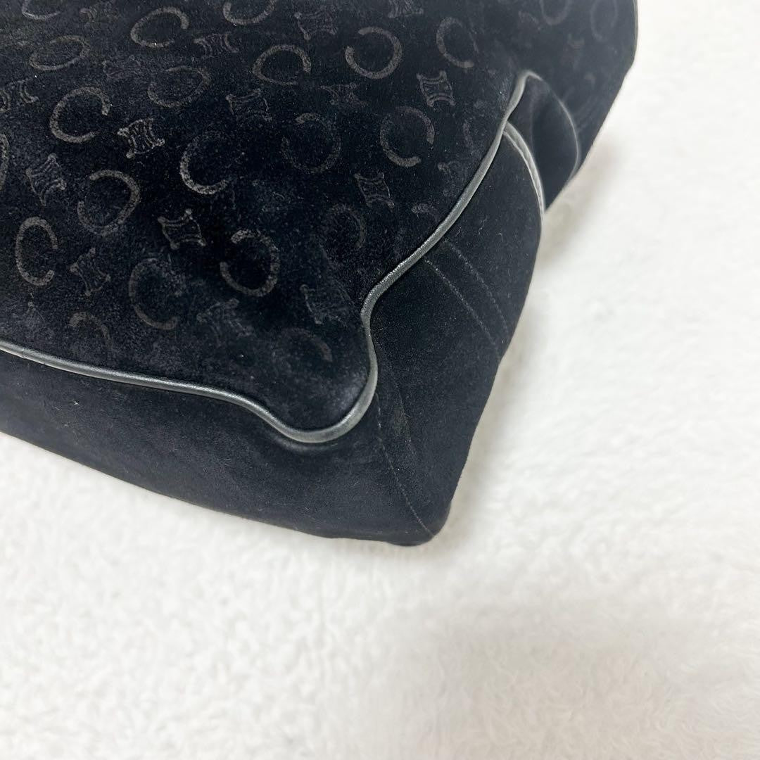 CELINE Hand Bag Tote Purse C Macadam Boogie Leather Suede Black Authentic