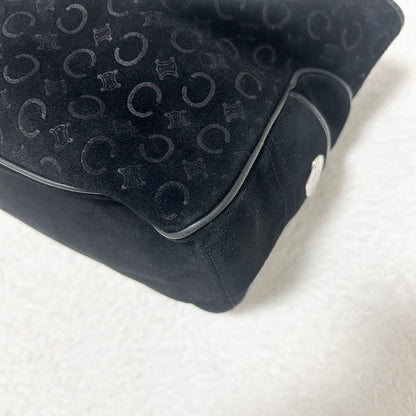 CELINE Hand Bag Tote Purse C Macadam Boogie Leather Suede Black Authentic
