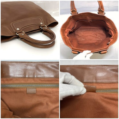 CELINE Hand Bag Tote Purse Boogie Leather Brown Authentic